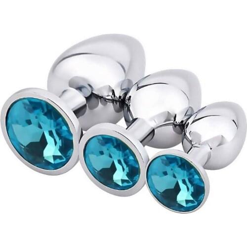 3 Pcs Stainless Steel Diamond Jewelry Crystal Round Gemstone Metal Butt Plug Set Suitable For Female/Male Beginners Anal Toys