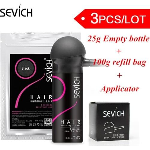 Sevich Hair Fiber Sets 25g Empty Bottle + 100g fiber hair refill bag + applicator Thickening Fiber Hair Powders Growth 10 Colors