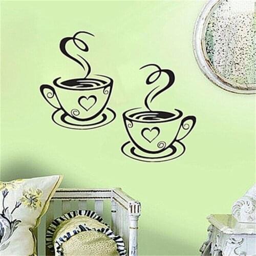 Wall Stickers of Double Coffee Cups for house Vinyl Art Wall Decals Adhesive Wall Papper Room Decoration Home Decor wall decals