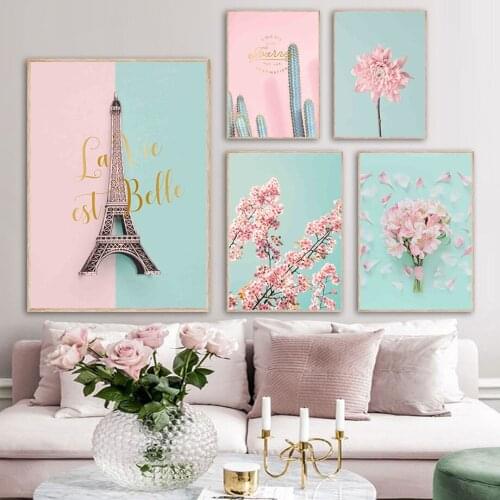 Cactus Tower Paris Dahlia Cherry Petal Nordic Posters And Prints Wall Art Canvas Painting Wall Pictures For Living Room Decor