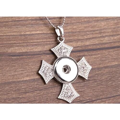 New arrive 6pcs/lot silver crystal cross lock snap pendant for women fit 18mm snap buttons for diy jewelry