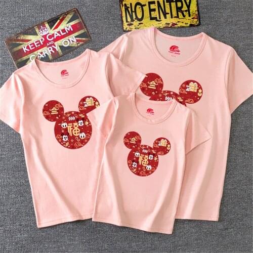 Disney Family Matching Clothes Matching Mother Daughter Short Sleeve Mickey Mouse Print Family Look T-shirt Tee Tops Dropship