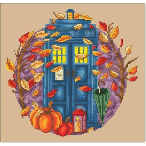 Autumn pumpkin door cross stitch kit cartoon design cotton silk thread 14ct 11ct linen flaxen canvas embroidery DIY needlework