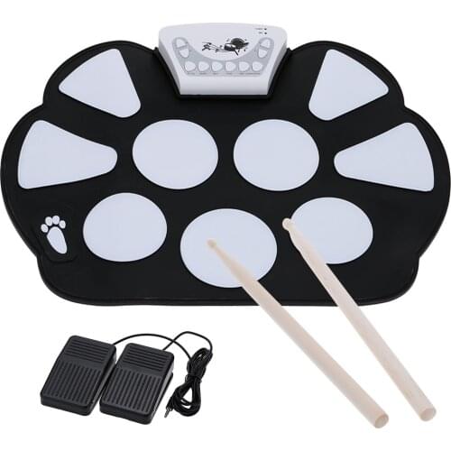 Portable Electronic Drum Pad Roll up Drum Pad Kit Silicon Foldable with Drum Sticks Foot pedals USB cable DC 5V Record function