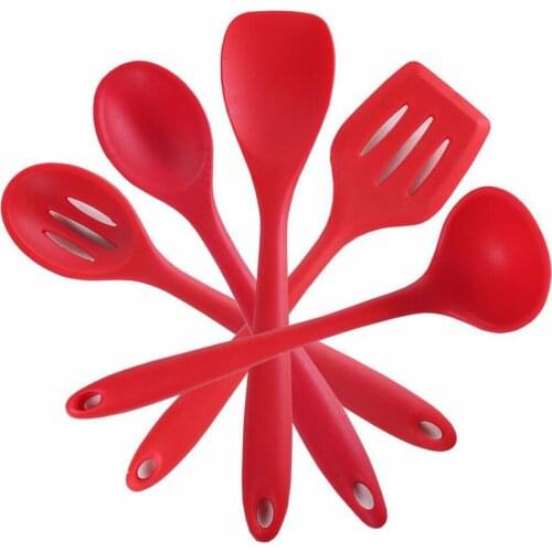Sale 5pc Red Kitchen Utensil Set Silicone Spoon Baking Cooking Tools Non-Stick Reusable Kitchen Tools Kitchen Accessories 10420E