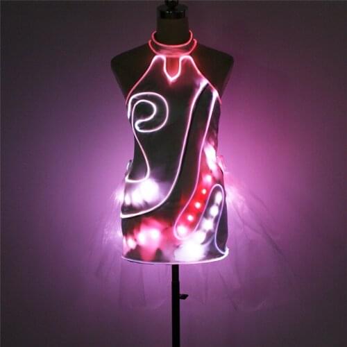 Programmable full color led dress singer perform wears stage dance lighted costume women latin skirt rave luminous outfit clothe