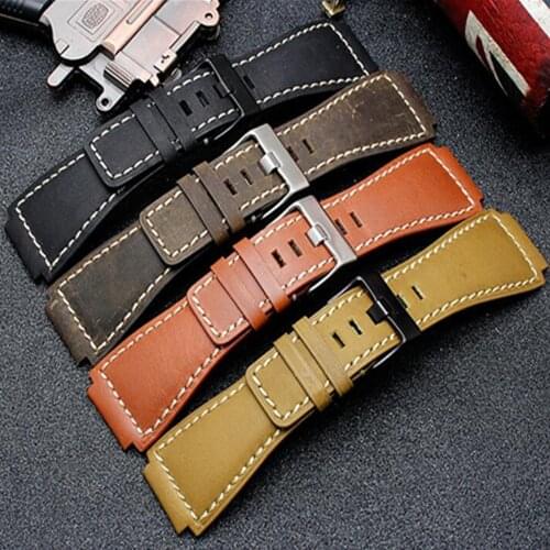 34*24mm Convex End Italian Calfskin Leather Watch Band For Bell Series BR01 BR03 Strap Watchband Bracelet Belt Ross Rubber Man
