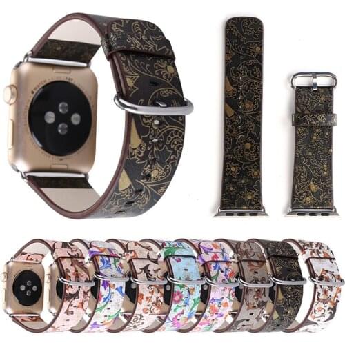 38-42mm For Apple Watch Series 4 Band Genuine Leather Flower Pattern Watch Band For Apple Series 1 2 3 4 Wrist Strap Watchbands