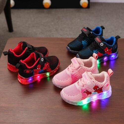 Marvel Disney Brand Cool Girls Boys Shoes Fashion Glowing Mesh Kids Sneakers Breathable High Quality Children Casual SHoes
