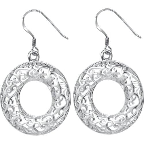 Pretty Silver Color Earring For Women Wholesale Free Shipping Charm Christmas Gifts Fashion Jewelry Bling-bling Hollow Out Ring