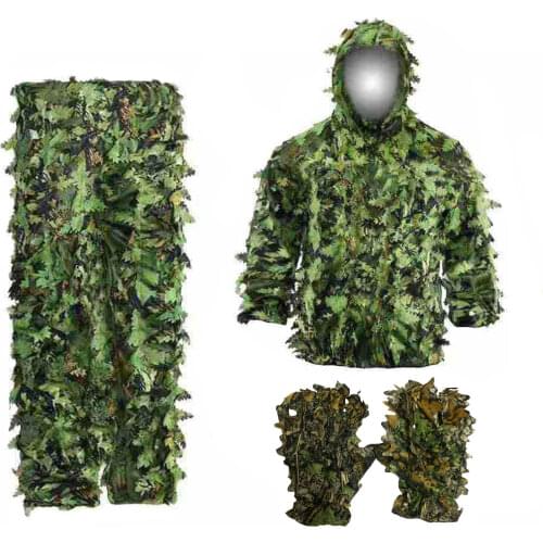 Outdoor Ghillie Suit 3D Leafy Light Breathable Camouflage Clothes Jungle Suit CS Training Leaves Clothing Pants Hooded Jacket