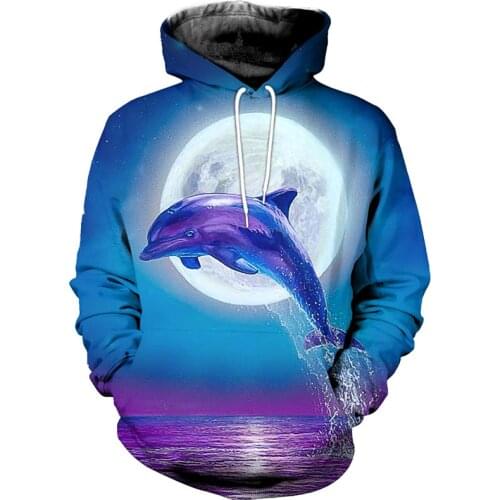 New mens and womens casual hoodie beautiful dolphin 3D printing zipper hoodie autumn and winter street sweatshirt
