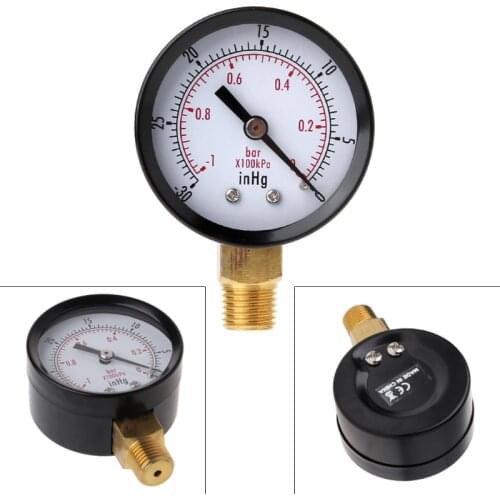 Vacuum Pressure Gauge Mini Dial Air Pressure Meter Double Scale BAR inHg 1/4"NPT -4F to +140F