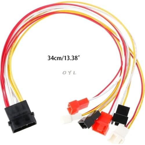 34cm IDE Molex PC DIY 4-pin IDE molex to 6-port Cooler cooling fan 2pin Splitter power Cable cord 12V 7V 5V