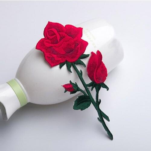 Rose Embroidered Sewing On Patch Flower Iron On Patch Stickers For Clothes Badge Sewing Fabric Applique Supplies