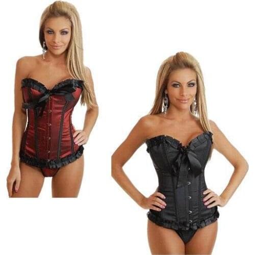 Two Colors Lace Up Ruffled Corset With Vertical Strips 3S3080 Sexy Ribbons Corset Full Steel Bone Corset