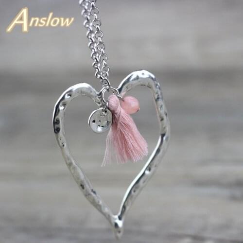 Anslow New Design Hot Sale Retro Heart Tassel Sweater Chain Necklace For Women Female Jewelry Accessories 70cm Length LOW0068AN