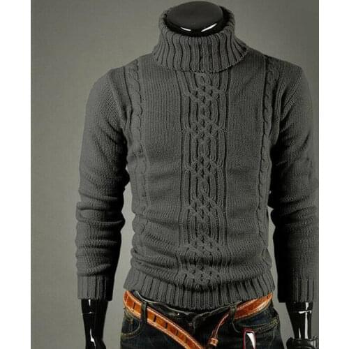 Winter Mens Slim Warm Knitted Pullover Jumper Sweater Turtleneck Soft Tops Fashion Leisure Soft Comfortable Solid Colors