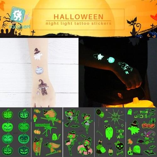 Latest Halloween Luminous Tattoo Pumpkin head For Kids Fake Tatoo Witch Glowing in Dark Waterproof Temporary Tattoo Sticker