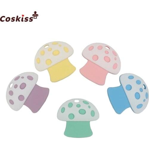 1pcs Silicone Mushroom Teether Babies Teething Pendant Nursing Soft Silicone Beads Safe Toys For Soothe Teething Baby