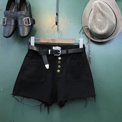 2020 Free Shiping Beach Shorts Trousers Short Jeans Female High Waist Loose Denim Female Lady Buttons Tassel Slim Fit Shorts