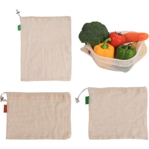 3pcs Repeatable fruit and vegetable mesh bag, drawstring bag, eco-friendly shopping bag, kitchen storage bag