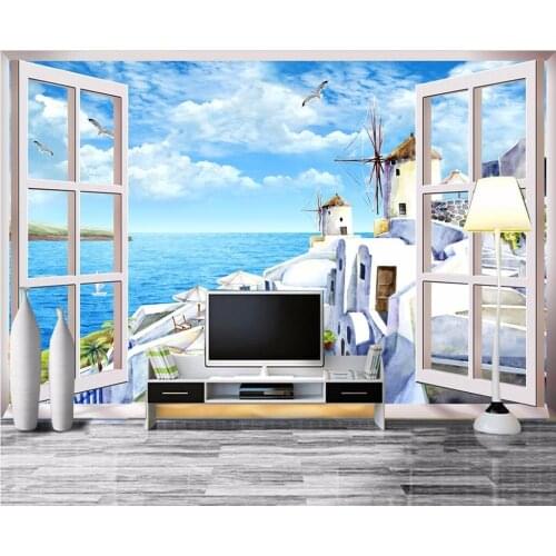3d wallpaper custom photo White castle Windows sea view Mediterranean painting 3d wall room murals wallpaper for walls 3 d