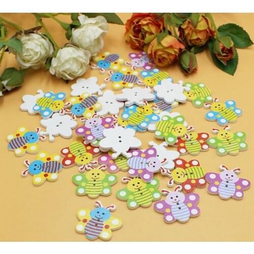 50pcs Random Mix Wooden bee Buttons for Craft Scrapbooking Sewing Decorative Cartoons buttons