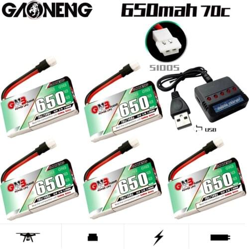 Gaoneng GNB 3.7V 650mAh 70C/140C HV LiPo Battery And Charger For RC Quadrotor FPV Racing Drone Parts With Molex 51005 Plug