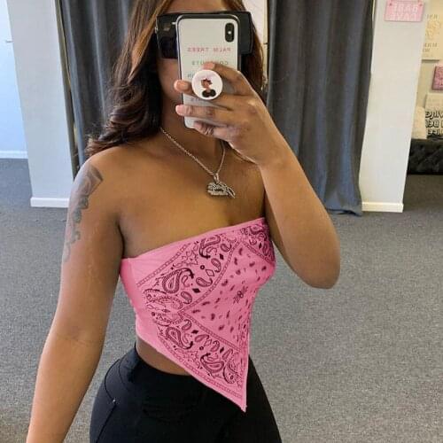 TNNAOFF Plus Size Bandana Print Breast Wrap for Women Summer Fashion Off Shoulder Backles Night Party Club Cute Casual Crop Top