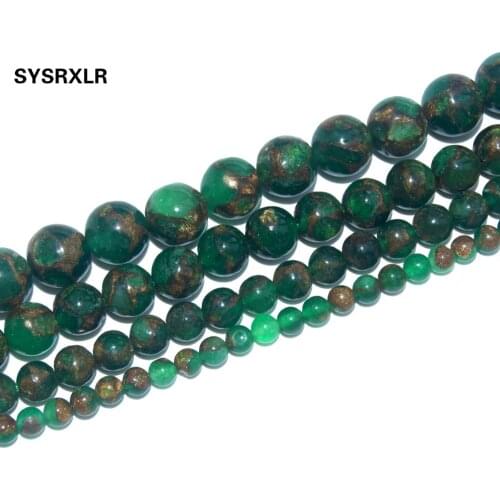 Free Shipping Natural Stone Green Cloisonne Round Loose Beads For Jewelry Making Fit DIY Bracelet Necklace Material 4 6 8 10 MM