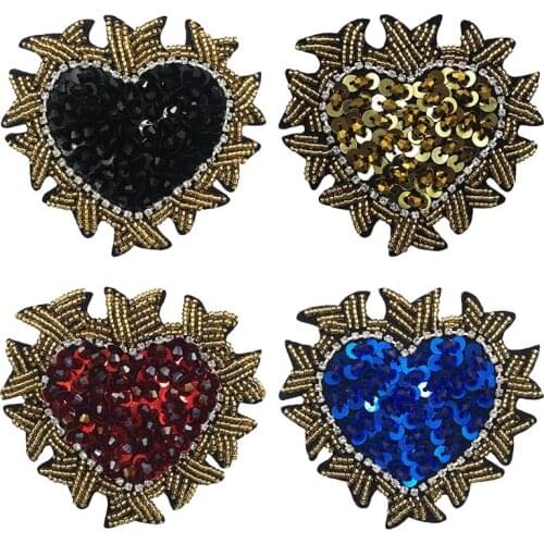 Beaded embroidery patch love heart cartoon patches for hats bag badges applique patches for clothing SC-3109