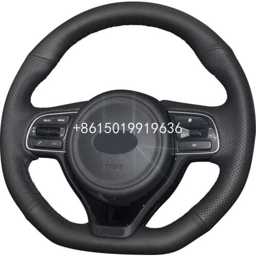 DIY Black Leather Steering Wheel Cover Custom for 2016-18 Kia Optima K5 Sportage 2017-18 Wrap Interior Accessories