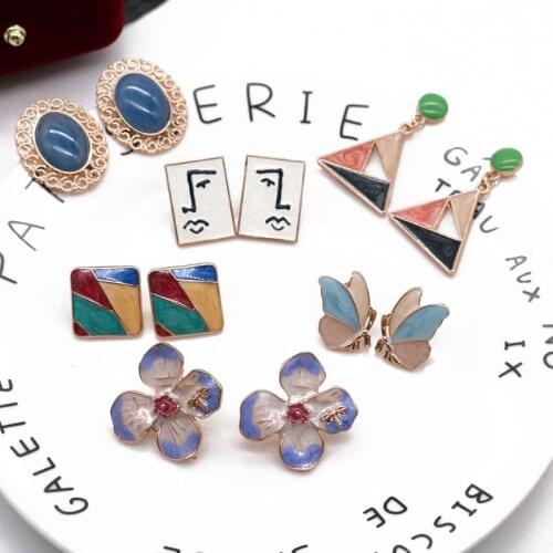 Geometry Enamel Creative Earrings Dangle Vintage Mujer Classic Colorful Flower Butterfly New