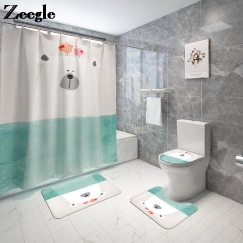 Bathroom Mat Bath Mats and Cute Bear Printing Shwer Curtain Set Absorbent Toilet Seat Cover Mat Home Decor Bathroom Carpet Rug