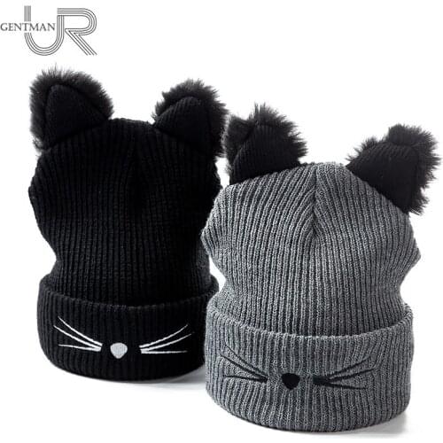 Fashion Cat Ear Women Hat Acrylic Knitted Hat Warm Winter Hat For Women High Quality Crochet Beanie Hat Lovely Faux Mink Bonnet