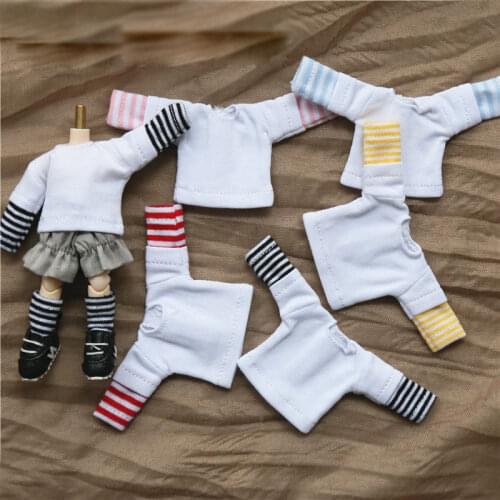 Ob11 baby clothes 1/12 BJD beautiful knot pig GSC clay hand do patchwork stripe joker shirt doll clothes Dolls Accessories