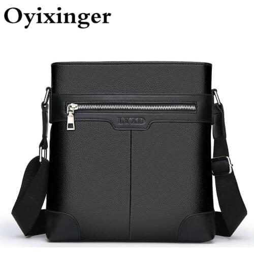 OYIXINGER Mens Leather Crossbody Bag 2021 New fashion Computer Briefcase Bags For Men Business shoulder Bag Male 14" Laptop Bag