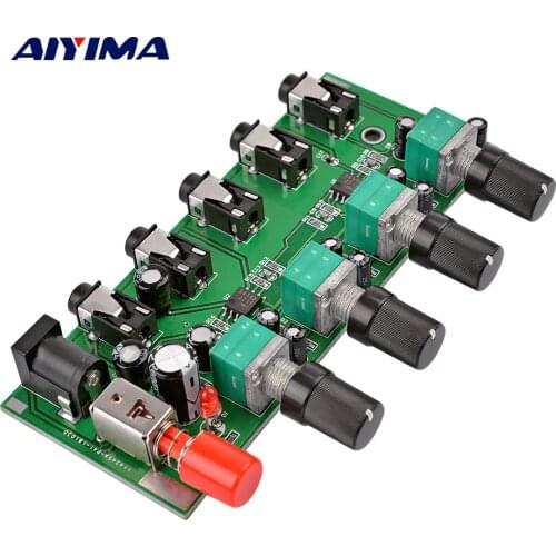 AIYIMA 4 Ways Stereo Mixer Board Audio Source Reverberator Driver headphone amplifier Mixing Board DIY Four inputs one output