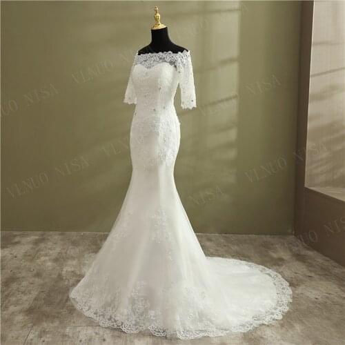 Sexy Wedding Dress 2021 Appliques Flower Robe De Mariee Elegant Bride Dress Lace Wedding Gowns Beautiful Mermaid Bridal Sleeve