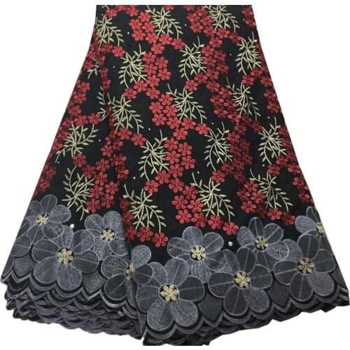 GRAY-RED Latest African hollow out cotton lace fabric soft voile lace fabric with embroidery for making dress YPL11452