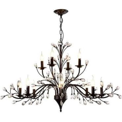Modern Luxury Design E14 K9 Crystal Black Iron Led Chandelier Lighting Fixtures for Hotel Loft Dining Room Bar Bedroom Home Lamp