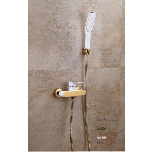 European style white gold bath shower set, full copper triple faucet, bathroom shower, handheld simple shower