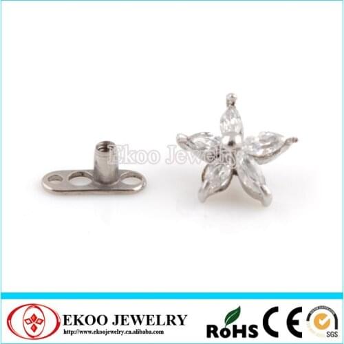 G23 Titanium Internally Threaded Star Clear CZ Dermal Anchor Tops