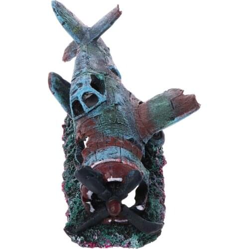 Aquarium Aquarium Warplane Fish Tank Decoration Resin Crafts Wreckage Hide Cave For Fish Shrimp Fighter Airplane Ornaments