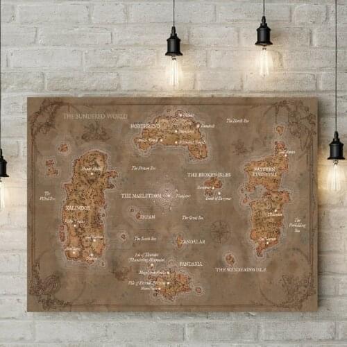 WOW Map Print World of Warcraft Map Poster Game Lovers Gift Lands of Kalimdor Gaming Wall Art Picture Canvas Painting Decoration