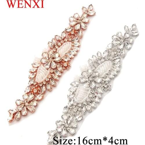 WENXI (30 pcs) Wholesale Rhinestones Appliques Sew On For Bridal Dress Sash Clear Rose Gold Crystal DIY Bridal Sash WX873