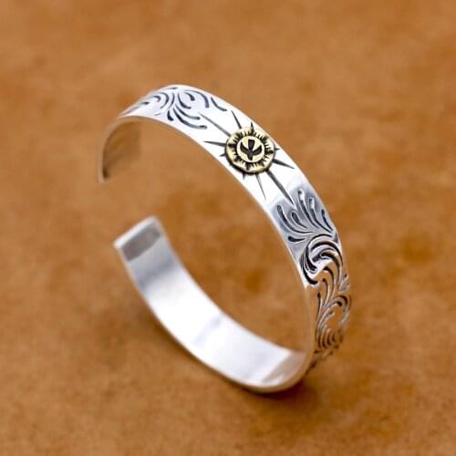 S925 Sterling Silver Jewelry Vintage Thai Silver Simple Tangcao Eagle Ring Takahashi Personality Korean Version Of The Bangle