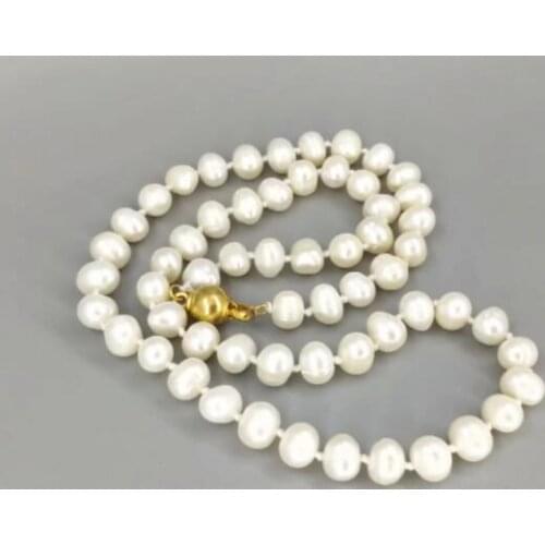 Jewelry Pearl Necklace Jacqueline Kennedy First Lady real 7-8mm White Pearl Necklace 17" Free Shipping