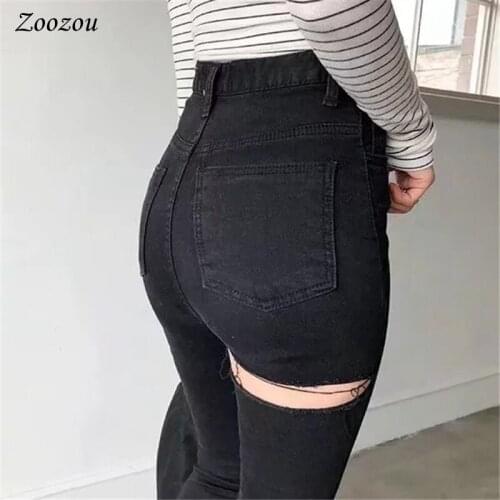 Womens Mid Waist Skinny Stretch Ripped Jeans Destroyed Denim Pants Butt Lift Stretch Black Slim Jeans Distressed Denim Pants